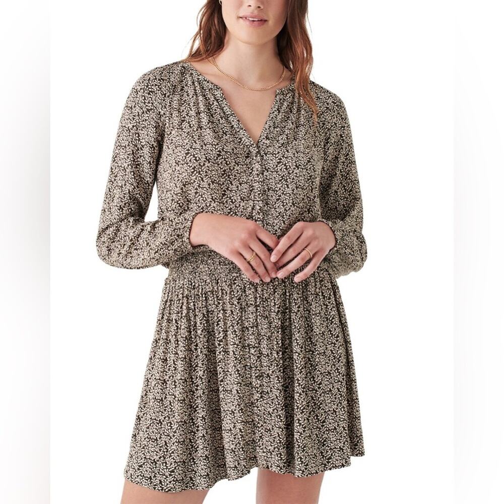 Faherty Montara Dress Women’s Large Brown Floral Long Sleeve Casual
